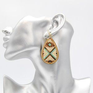 U1ETE1020 Natural Wood Painted Drop Earrings